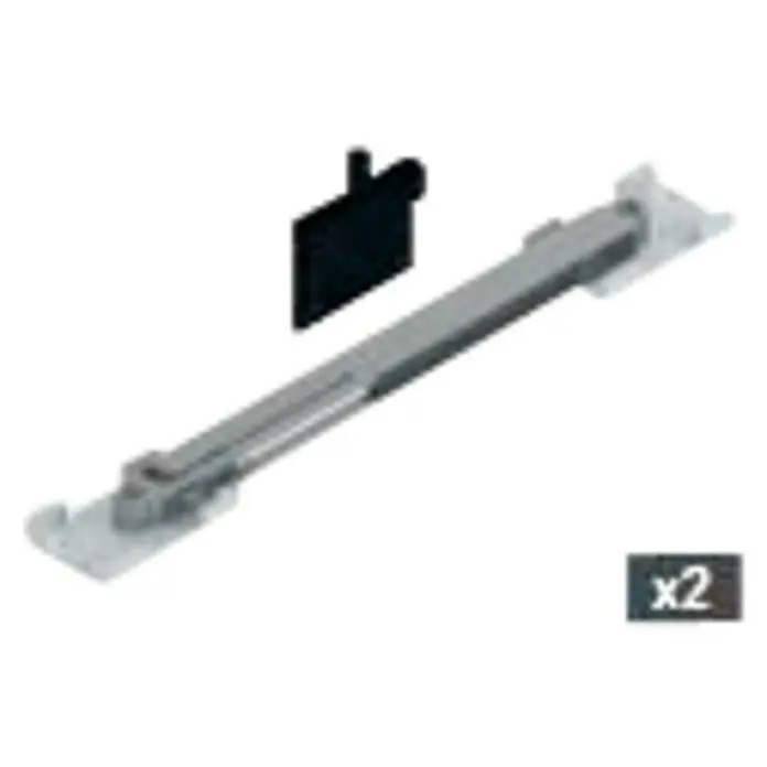 Adinor Herrajes para puerta corredera con cierre amortiguado - Carga límite balda: 40 kg - Imagen del producto de un juego extraíble para cajones con un elemento de montaje negro e instrucciones de montaje. Perfecto para la construcción de cocinas o muebles.