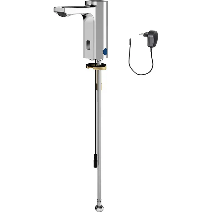 KWC Standventil KWC AR Standventil, F5, elek., o. Mischung, 5l, Steckernetzteil 230 VAC - Messing poliert verchromt - Verchromter Automatik-Sensorhahn mit Netzteil und Wasserzuleitung.