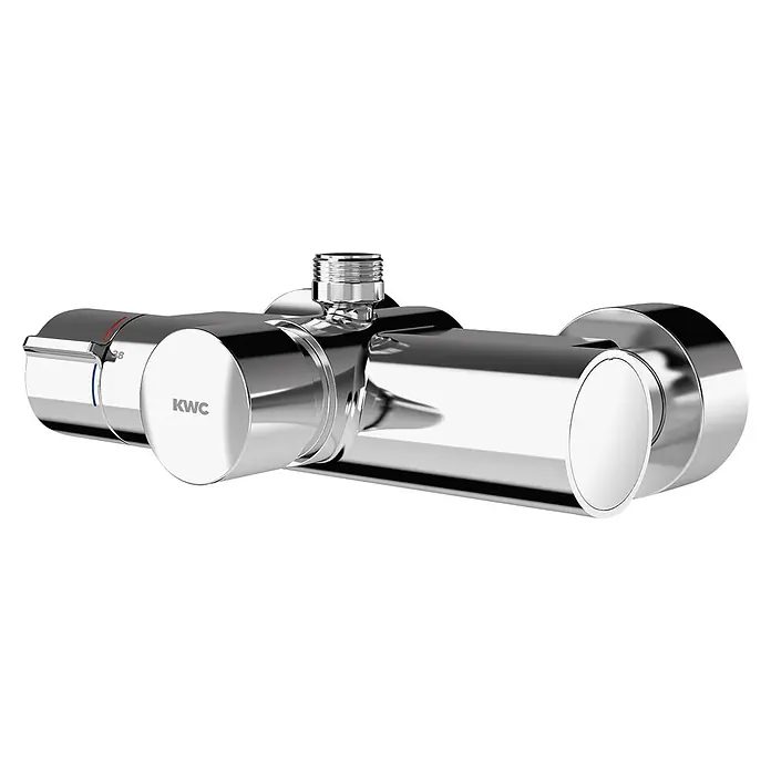 KWC UP-Brausethermostat - Poliert verchromt - Verchromtes Duschthermostat mit Temperaturregelung, 38°C-Stopp und KWC-Branding.