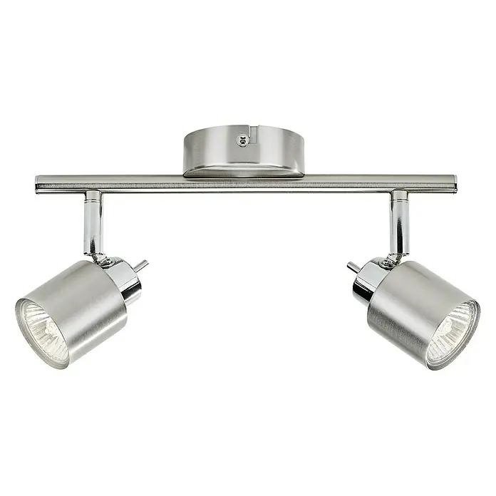 Philips Regleta Meranti - 35 W, L x An x Al: 10 x 28,5 x 15,5 cm, Níquel/Cromo, GU10, 2 ud. - Lámpara de techo moderna con dos focos. La lámpara es de metal y tiene un diseño elegante y minimalista.