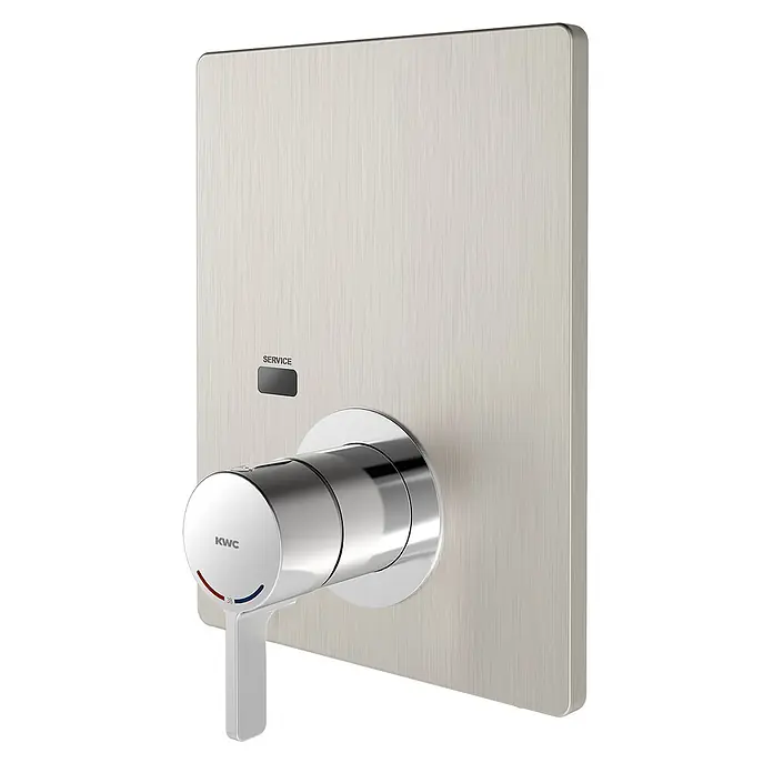 KWC UP-Brausethermostat KWC AR Thermostatbatterie, F5, EHM, UP, F-Set, Hygieneinheit - Messing poliert verchromt - Thermostatmischer aus gebürstetem Edelstahl mit Chromhebel und Serviceanzeige.