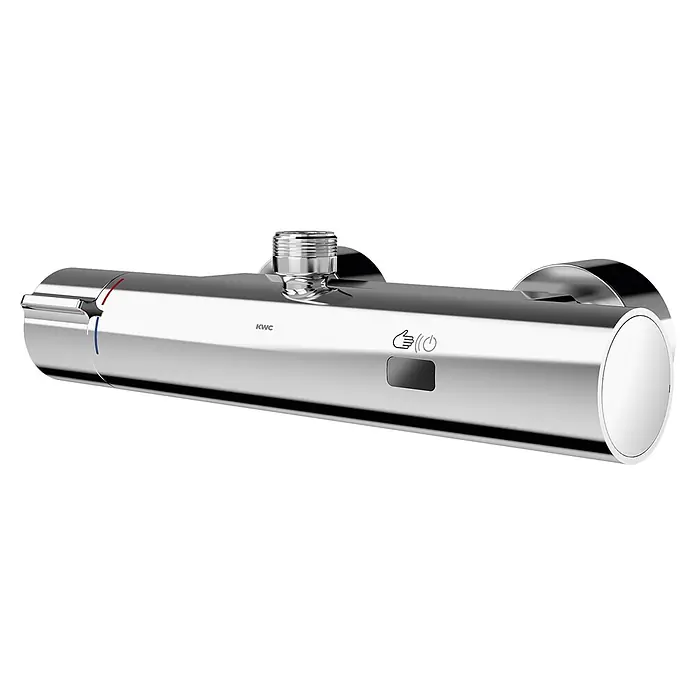 KWC UP-Brausethermostat KWC AR Wandbatterie, F5, elek., Thermostat, für Bogen/Duschrohr, Batterie -  - Verchromter KWC-Brausethermostat mit roten/blauen Temperaturanzeigen und integriertem Infrarotsensor für berührungslose Bedienung.