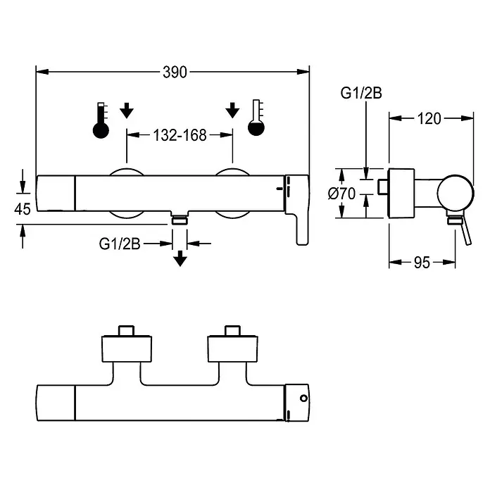 KWC UP-Brausethermostat KWC AR Thermostat-Wandbatterie, F5, EHM, für Handbrause, C-Modul - Messing poliert verchromt - Verchromte Thermostat-Duscharmatur mit verstellbaren Wandanschlüssen und G1/2B-Anschluss für Handbrause.