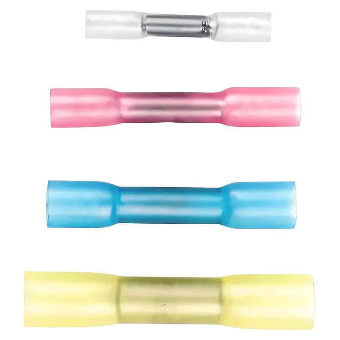 Electraline Conector de crimpar termorretráctil - 100 ud. - Cuatro conectores termorretráctiles codificados por color: transparente, rosa, azul, amarillo, para empalme de cables eléctricos.