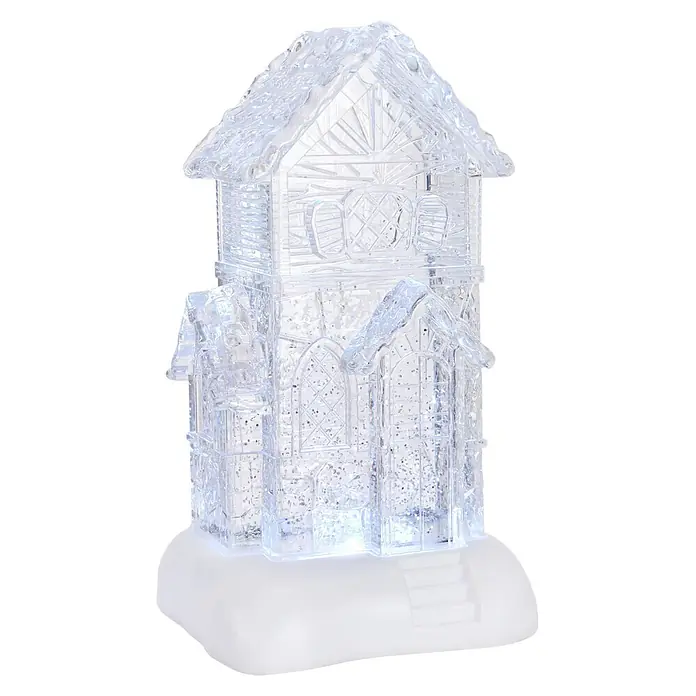 Markslöjd LED-Weihnachtsdekoleuchte Dale - 14,5 x 13 x 26 cm, Weiß/ Transparent, Batteriebetrieben, LED - Klare, beleuchtete Kirchendekoration in Eisoptik auf weißem Sockel.