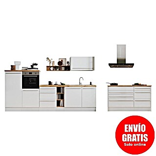 Respekta Cocina de isla Gabriel (Ancho: 320 cm, Blanco, Con campana tipo bloque, Con electrodomésticos)