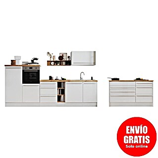 Respekta Cocina de isla Gabriel (Ancho: 320 cm, Blanco, Con campana de isla, Con electrodomésticos)