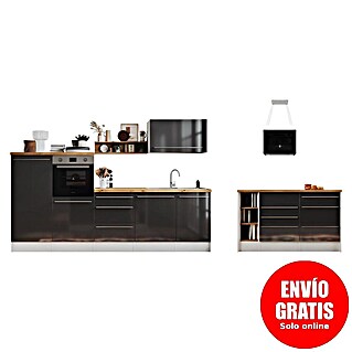 Respekta Cocina de isla Gabriel (Ancho: 290 cm, Gris, Con campana de isla, Con electrodomésticos)