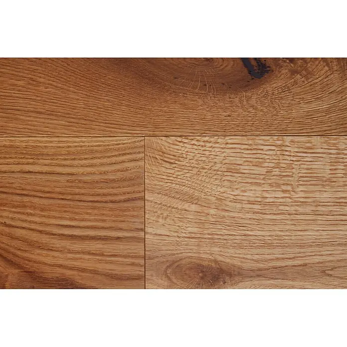 Parkett - Eiche Bamberg, 1.900 x 240 x 14 mm - Hellbraune Holzfußbodenbretter mit ausgeprägter Maserung und natürlichen Ästen.