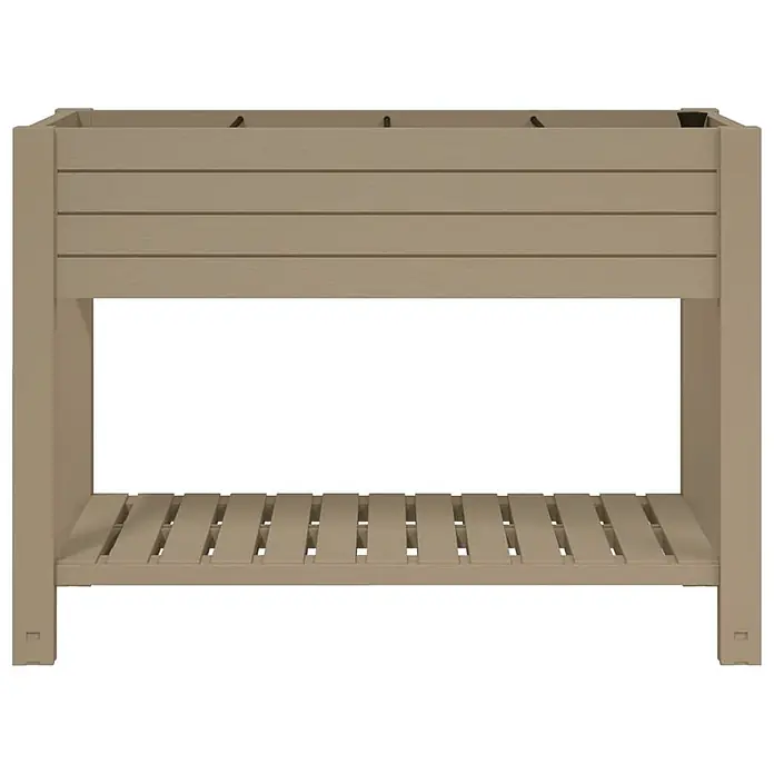 Furnicato Hochbeet - 110 x 45 x 79 cm, Kunststoff, Hellbraun - Beigefarbenes Hochbeet mit Latten-Pflanzkasten und darunterliegender Lattenablage.