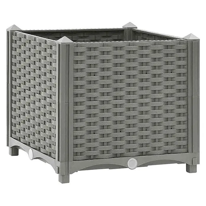 Furnicato Hochbeet - 40 x 40 x 38 cm, Kunststoff, Hellgrau - Grauer Pflanzkübel in Rattan-Optik aus Kunststoff.