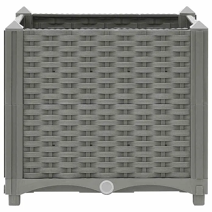 Furnicato Hochbeet - 40 x 40 x 38 cm, Kunststoff, Hellgrau - Grauer, quadratischer Pflanzkübel aus Kunststoff mit Rattan-Effekt und Ablassstopfen.