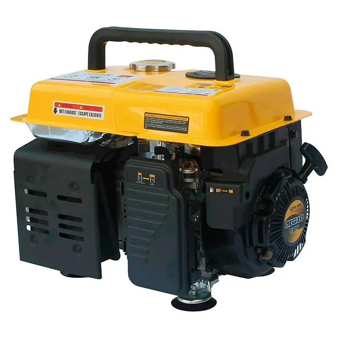 MGA Generador MG1000 - 0,7 kW, Volumen del depósito: 4 l - Generador amarillo con asa negra y controles, ideal para suministro de energía portátil.