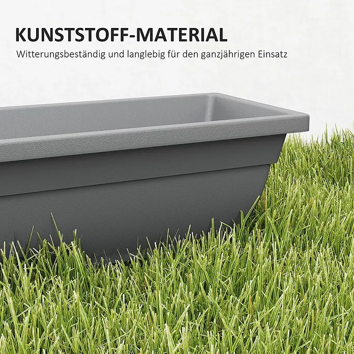 Furnicato Kräuterhochbeet - L x B x H: 59 x 21 x 16 cm, Material: Kunststoff - Graues Kunststoff-Pflanzgefäß im Gras, wetterbeständig und langlebig.
