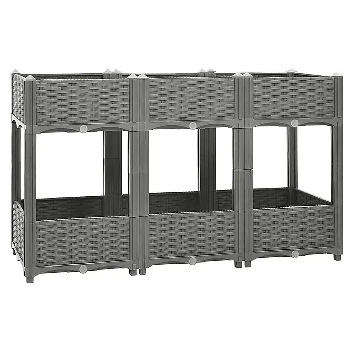 Furnicato Hochbeet - 120 x 40 x 71 cm, Kunststoff, Hellgrau - Graues, zweistufiges Hochbeet aus Kunststoff in Rattan-Optik.