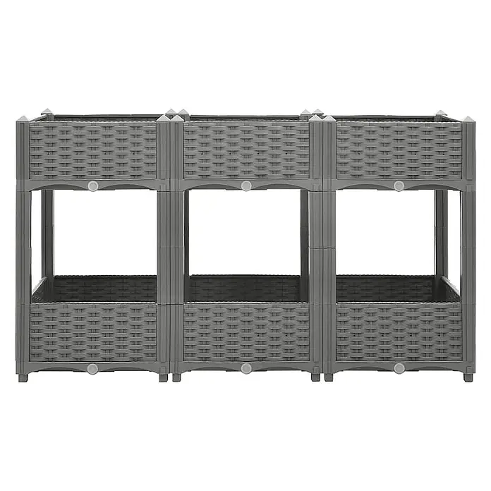 Furnicato Hochbeet - 120 x 40 x 71 cm, Kunststoff, Hellgrau - Graues, zweistufiges, modulares Hochbeet-System aus Kunststoff in Rattan-Optik.