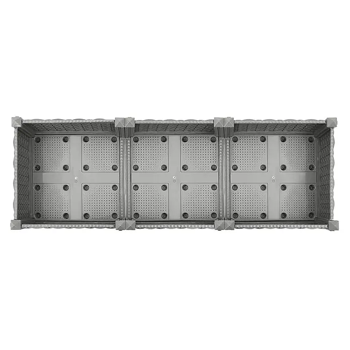 Furnicato Hochbeet - 120 x 40 x 71 cm, Kunststoff, Hellgrau - Draufsicht auf eine rechteckige, modulare graue Pflanzgefäßeinlage aus Kunststoff mit perforierten Drainplatten.