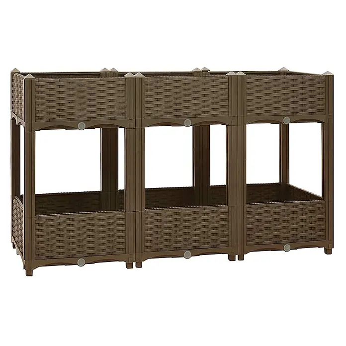 Furnicato Hochbeet - 120 x 40 x 71 cm, Kunststoff, Braun - Braunes Hochbeet im Rattan-Look, mehrstufig für mehrere Pflanzen.