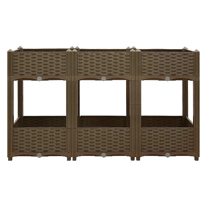 Furnicato Hochbeet - 120 x 40 x 71 cm, Kunststoff, Braun - Braunes, modulares, zweistöckiges Hochbeet mit geflochtener Textur.