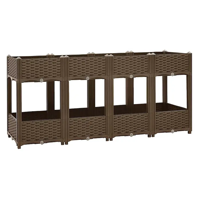 Furnicato Hochbeet - 160 x 40 x 71 cm, Kunststoff, Braun - Modulares braunes Pflanzbeet aus Kunststoff in Korbflechtoptik, zweistöckig.