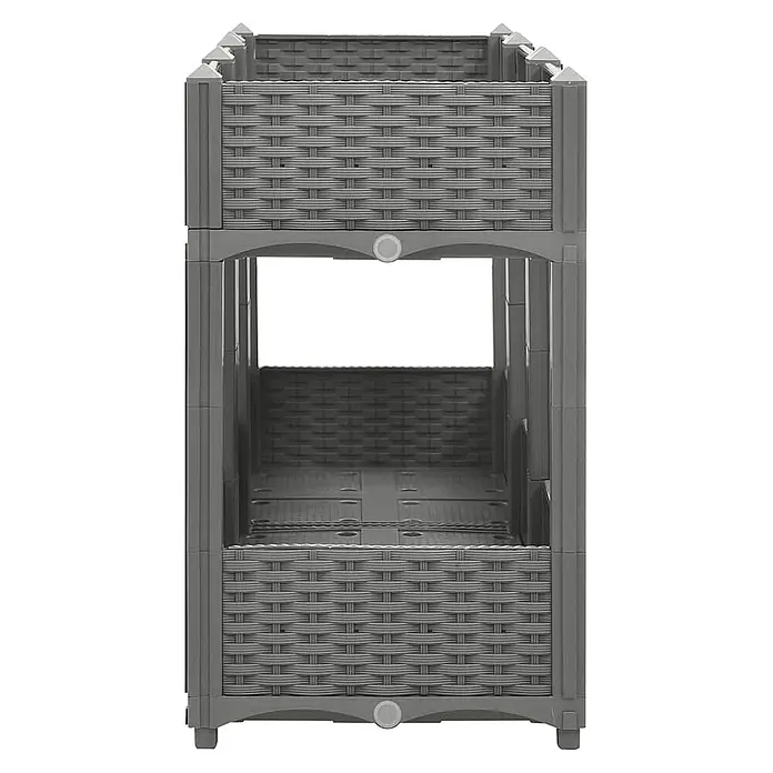 Furnicato Hochbeet - 120 x 40 x 71 cm, Kunststoff, Hellgrau - Zweistufiger grauer Kunststoff-Pflanzkasten mit Rattan-Geflechtstruktur, zum Gärtnern geeignet.