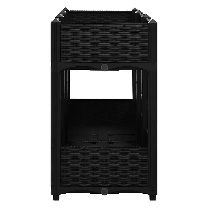 Furnicato Hochbeet - 120 x 40 x 71 cm, Kunststoff, Schwarz - Schwarzer, gestufter, selbstbewässernder Pflanzkasten aus Rattan-Optik-Kunststoff.