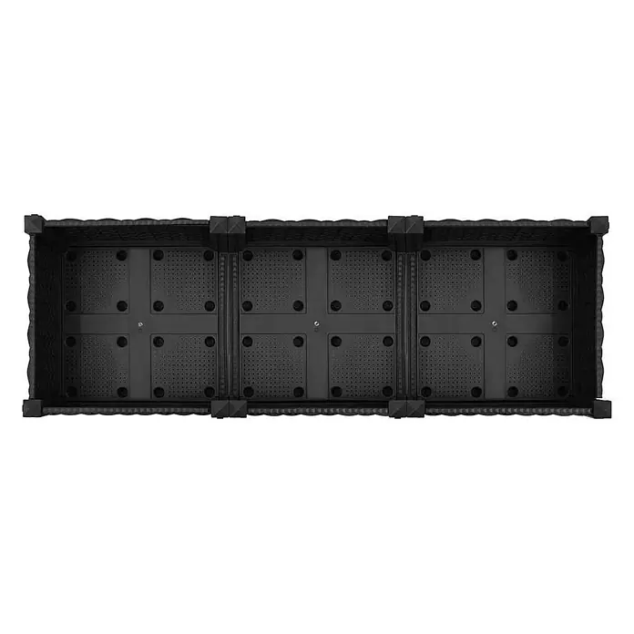 Furnicato Hochbeet - 120 x 40 x 71 cm, Kunststoff, Schwarz - Schwarzes modulares Hochbeet aus Kunststoff mit perforiertem Boden für Drainage, Draufsicht.