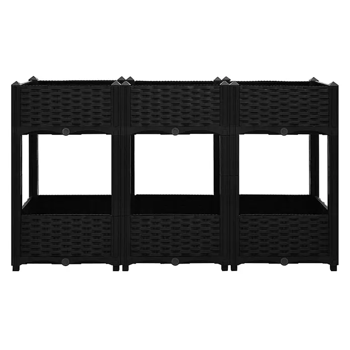 Furnicato Hochbeet - 120 x 40 x 71 cm, Kunststoff, Schwarz - Schwarzes, modular aufgebautes Hochbeet aus Rattan-Kunststoff, zweistöckig.
