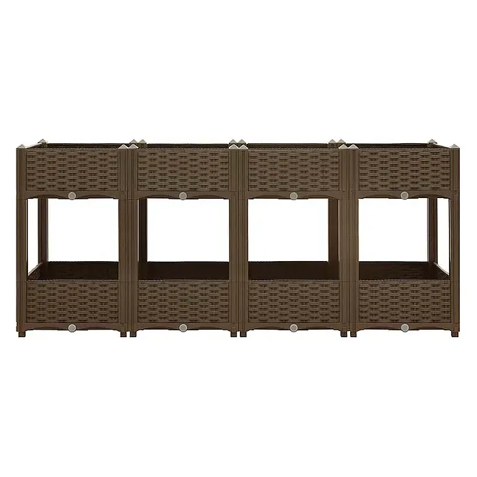 Furnicato Hochbeet - 160 x 40 x 71 cm, Kunststoff, Braun - Braunes, geflochtenes, modulares Hochbeet-System aus Kunststoff mit zwei Ebenen.