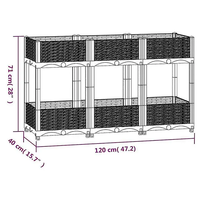 Furnicato Hochbeet - 120 x 40 x 71 cm, Kunststoff, Blaugrau - Zweistufiges Pflanzenregal mit dunkler Rattan-Optik, Maße 120x40x71 cm (BxTxH).