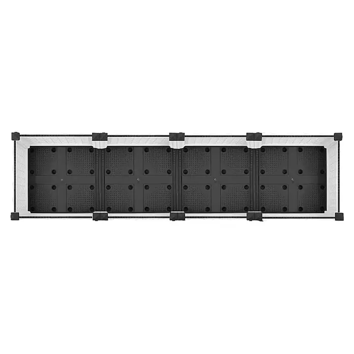 Furnicato Hochbeet - 160 x 40 x 71 cm, Kunststoff, Weiß - Rechteckige, modulare Basis in Schwarz-Weiß mit perforierten Platten, ideal für Lagerung oder Gartenarbeit, Draufsicht.