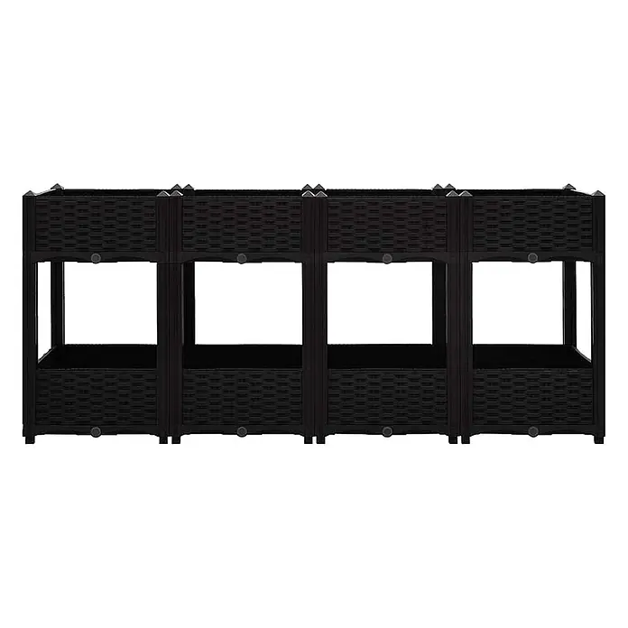 Furnicato Hochbeet - 160 x 40 x 71 cm, Kunststoff, Schwarz - Schwarzes, modular aufgebautes Hochbeet in Rattan-Optik mit zwei Etagen.