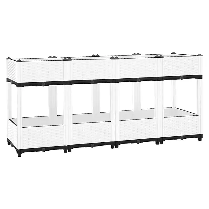 Furnicato Hochbeet - 160 x 40 x 71 cm, Kunststoff, Weiß - Weiß-schwarzes modulares Hochbeet aus Kunststoff mit zwei Ebenen und geflochtener Textur.