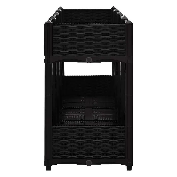 Furnicato Hochbeet - 160 x 40 x 71 cm, Kunststoff, Schwarz - Schwarzer mehrstufiger Pflanzkasten in Rattan-Optik.