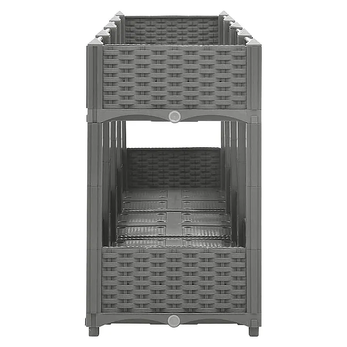 Furnicato Hochbeet - 160 x 40 x 71 cm, Kunststoff, Hellgrau - Graues, mehrstufiges Pflanzgefäß aus Kunststoff in Rattan-Optik für organisiertes Gärtnern.