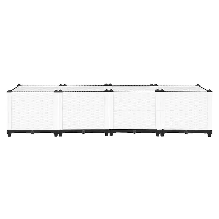 Furnicato Hochbeet - 160 x 40 x 38 cm, Kunststoff, Weiß - Modulares Aufbewahrungssystem mit vier weißen, durchscheinenden Plastikfächern und schwarzem Rahmen.