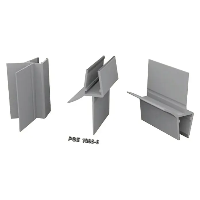 Perfil de sellado vierteaguas L 6-8 - L x An x Al: 100 x 3 x 3 cm - Representación de un perfil de unión, mostrado desde diferentes perspectivas, diseñado para conexiones precisas.