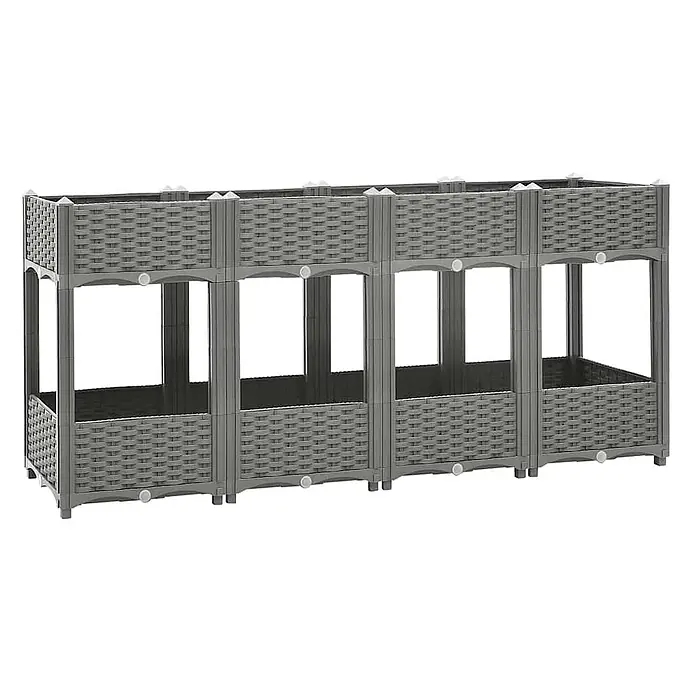 Furnicato Hochbeet - 160 x 40 x 71 cm, Kunststoff, Hellgrau - Graues modulares Hochbeet aus Kunststoff mit Rattan-Optik.