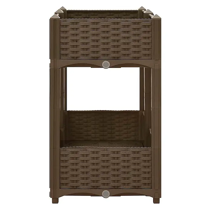 Furnicato Hochbeet - 80 x 40 x 71 cm, Kunststoff, Braun - Zweistufiges braunes Rattan-Optik Kunststoff Hochbeet.