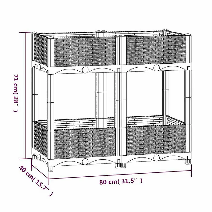 Furnicato Hochbeet - 80 x 40 x 71 cm, Kunststoff, Braun - Zweistöckiges Hochbeet in Rattan-Optik, 80x40x71 cm, für Pflanzen oder Kräuter.