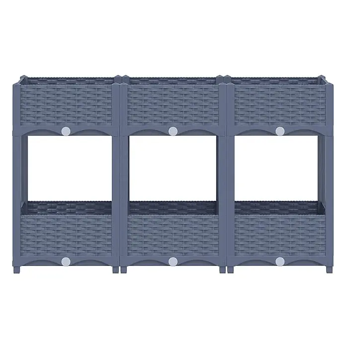 Furnicato Hochbeet - 120 x 40 x 71 cm, Kunststoff, Blaugrau - Modulares, dunkelgraues Kunststoff-Hochbeet in Korboptik mit drei zweistöckigen Pflanzbereichen.