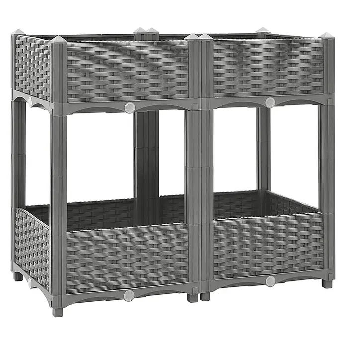 Furnicato Hochbeet - 40 x 80 x 71 cm, Kunststoff, Hellgrau - Graues, zweistöckiges Hochbeet aus Kunststoff in Rattan-Optik.