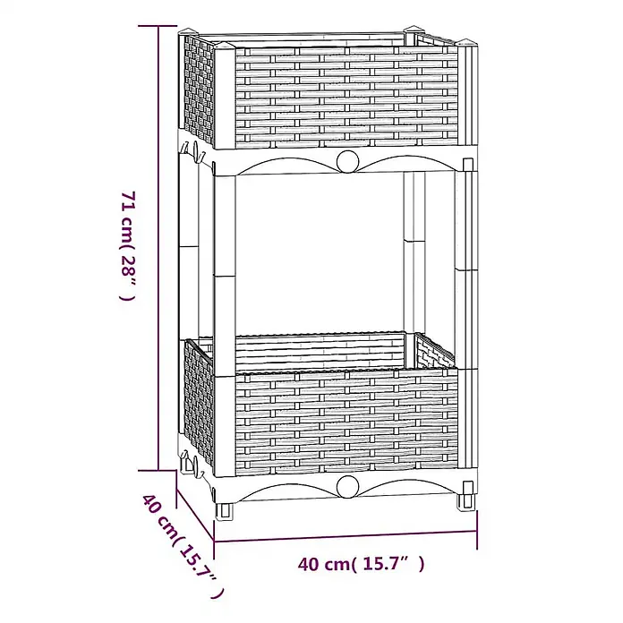 Furnicato Hochbeet - 71 x 40 x 71 cm, Kunststoff, Braun - Zweistufiger rechteckiger Pflanzkasten mit Rattan-Geflecht-Design.