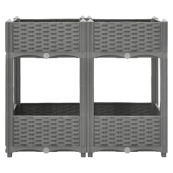 Furnicato Hochbeet - 40 x 80 x 71 cm, Kunststoff, Hellgrau - Graues, zweistöckiges Hochbeet aus Kunststoff in Rattanoptik zum Pflanzen.