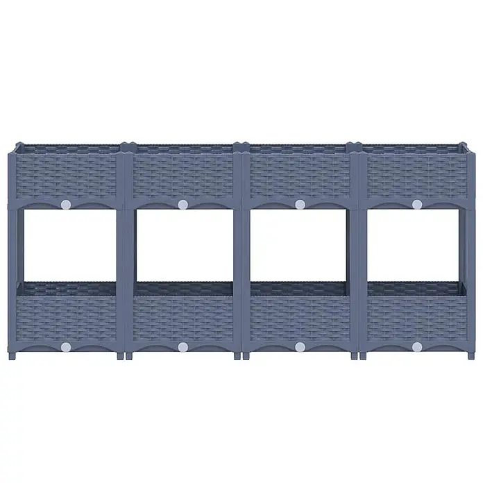 Furnicato Hochbeet - 160 x 40 x 71 cm, Kunststoff, Blaugrau - Graues, geflochtenes, modulares Hochbeet aus Kunststoff mit mehreren Ebenen und Pflanzbereichen.
