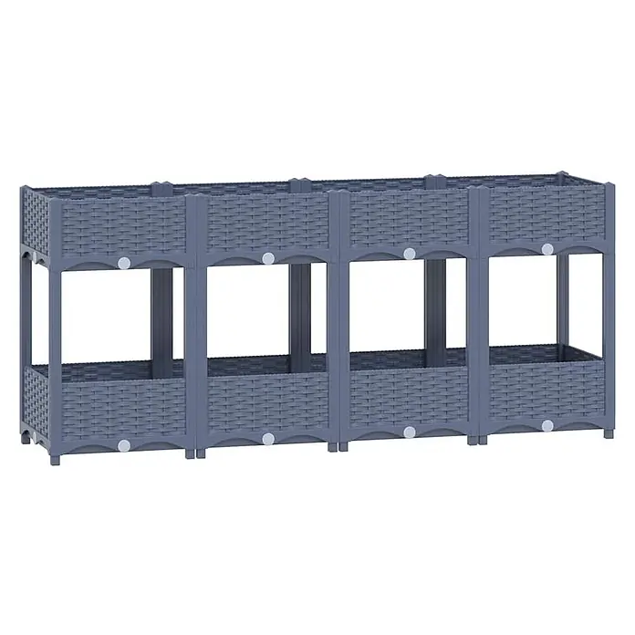 Furnicato Hochbeet - 160 x 40 x 71 cm, Kunststoff, Blaugrau - Modulares, graues Hochbeet aus Kunststoff in Rattan-Optik mit zwei Ebenen.