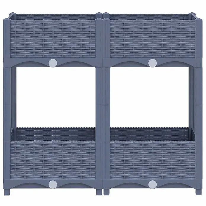 Furnicato Hochbeet - 80 x 40 x 71 cm, Kunststoff, Blaugrau - Grau-blaue Hochbeet aus Kunststoff in Rattan-Optik mit zwei Ebenen.