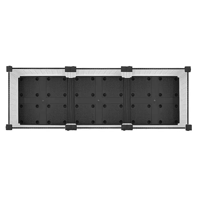 Furnicato Hochbeet - 40 x 120 x 71 cm, Kunststoff, Weiß - Modulare weiß-schwarze Einheit mit strukturierten Paneelen und perforierten Fächern.