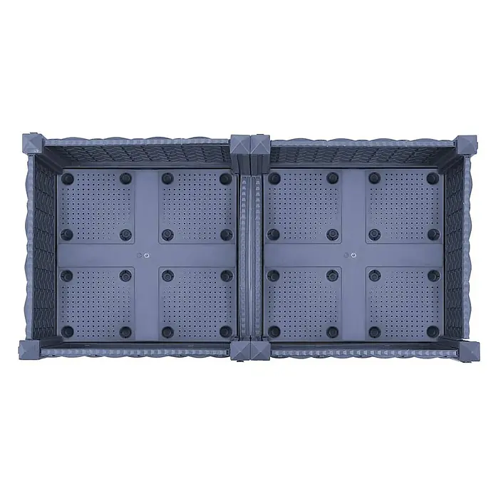 Furnicato Hochbeet - 80 x 40 x 71 cm, Kunststoff, Blaugrau - Draufsicht auf ein graues, modulares Hochbeet aus Kunststoff mit perforiertem Boden und strukturierter Außenseite.