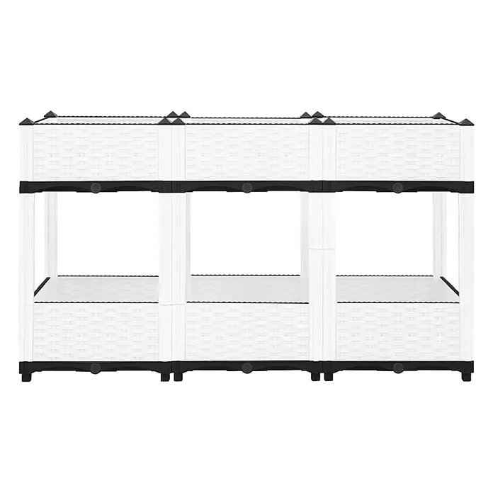 Furnicato Hochbeet - 40 x 120 x 71 cm, Kunststoff, Weiß - Weißer und schwarzer modularer Blumenkübel aus Kunststoff mit mehreren Etagen und geflochtener Textur.